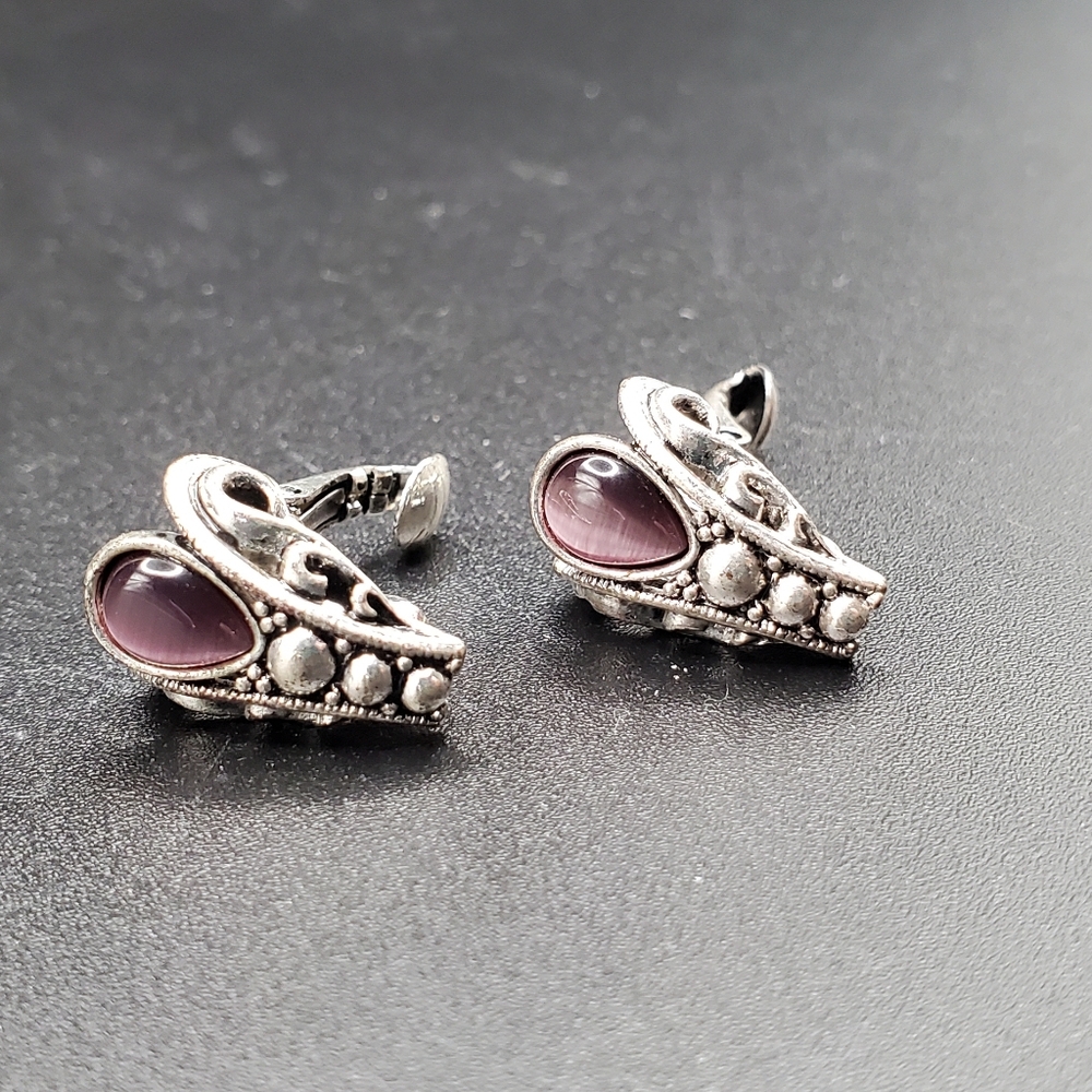 Vintage Avon Renaissance-Style Clip-On Earrings With Purple Stone
